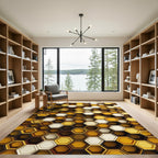Modern Honeycomb Geometric Gold Ochre Rug