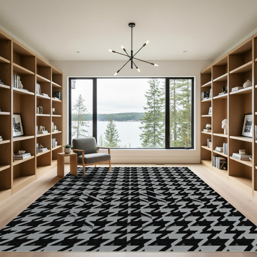 Classic Houndstooth Black Grey Tessellation Rug