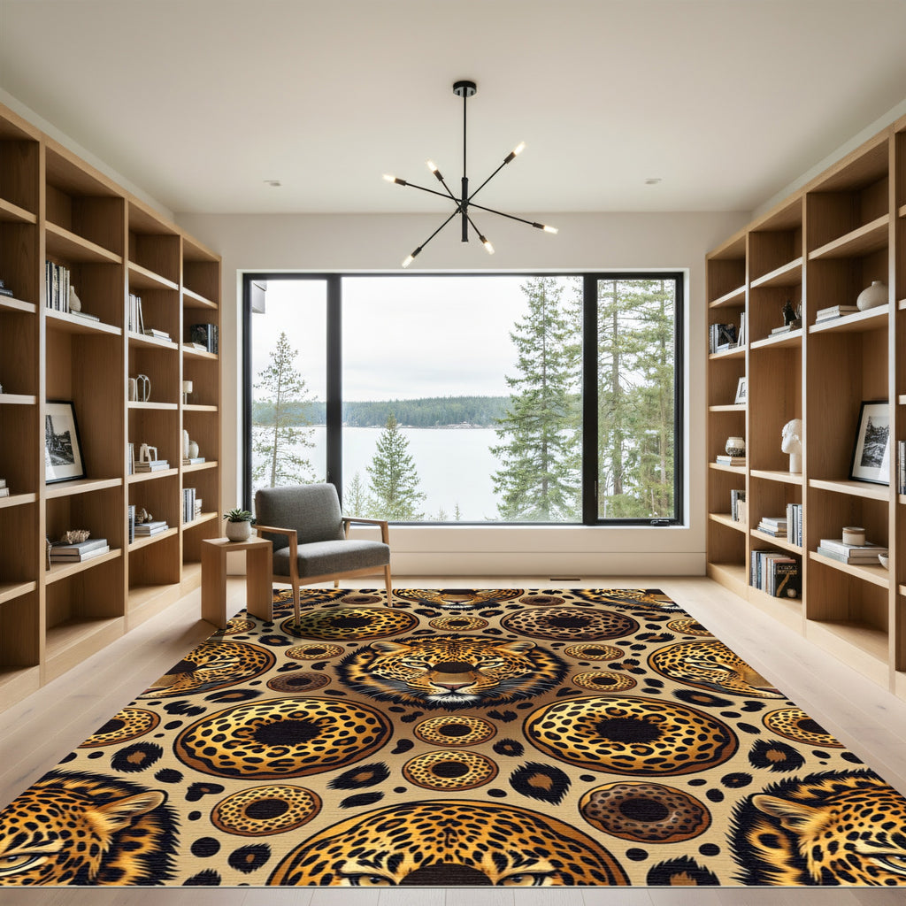 Golden Leopard Head and Donut Repeat Rug