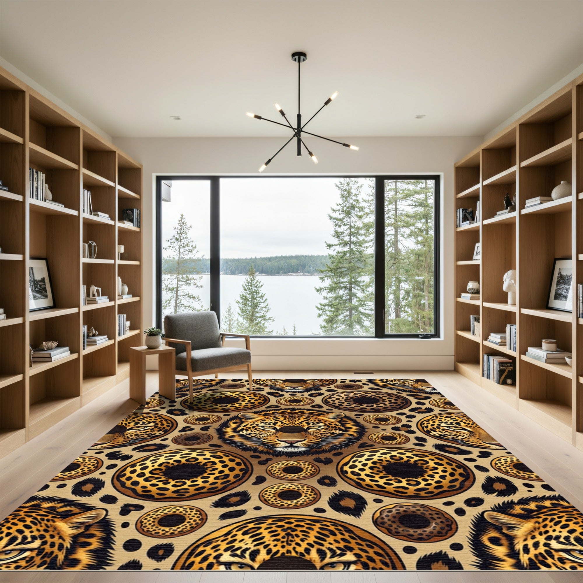 Golden Leopard Head and Donut Repeat Rug