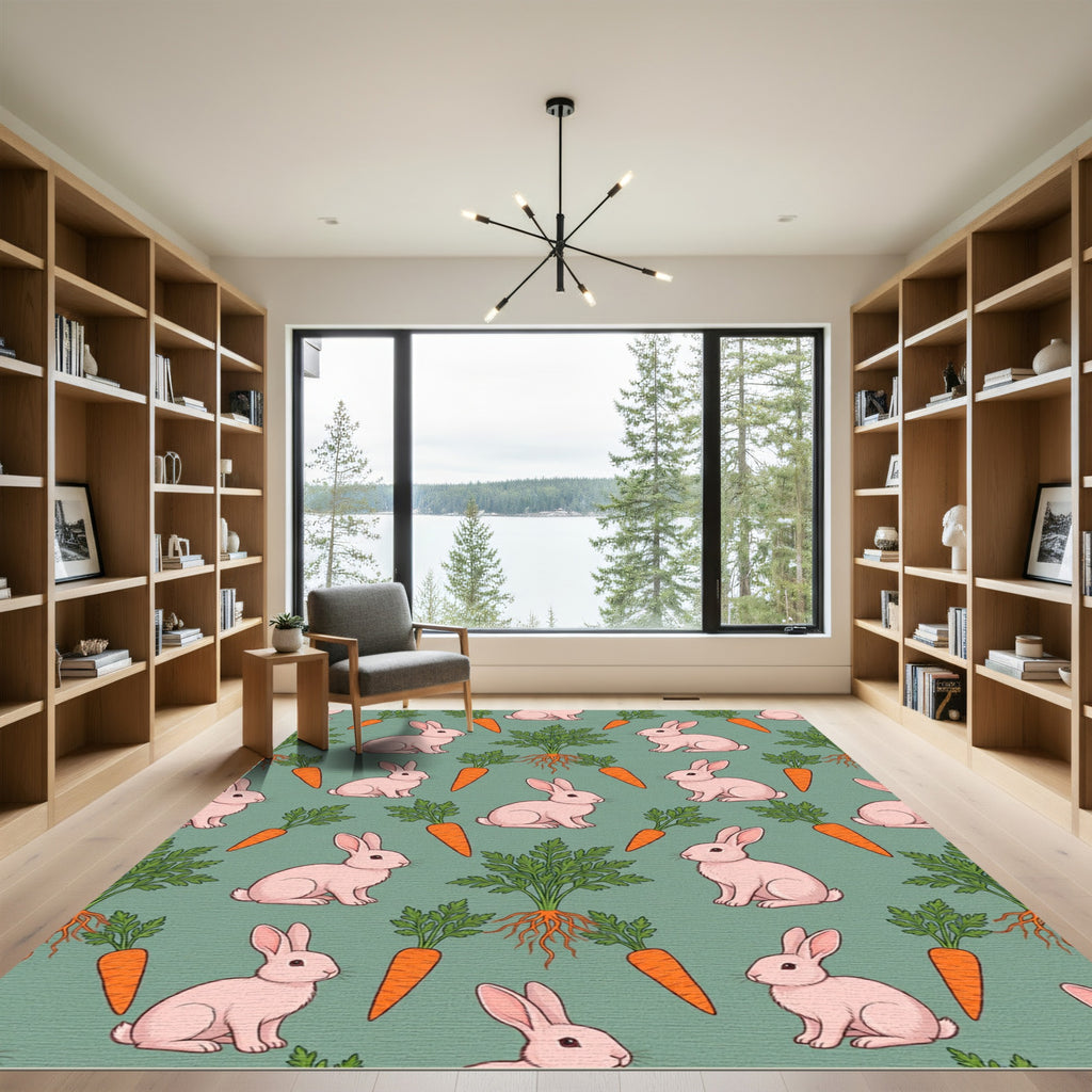 Cheerful Pastel Rabbit Carrot Garden Rug