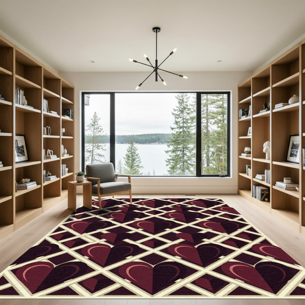Deep Burgundy Heart Lattice Rug