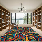 Vibrant Peacock Feather Mandala Medallion Rug