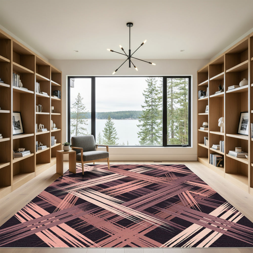 Blush Pink Abstract Crosshatch Lines Rug