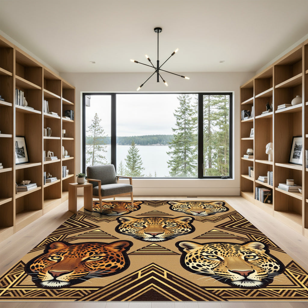 Geometric Leopard Head Aztec Gold Accent Rug