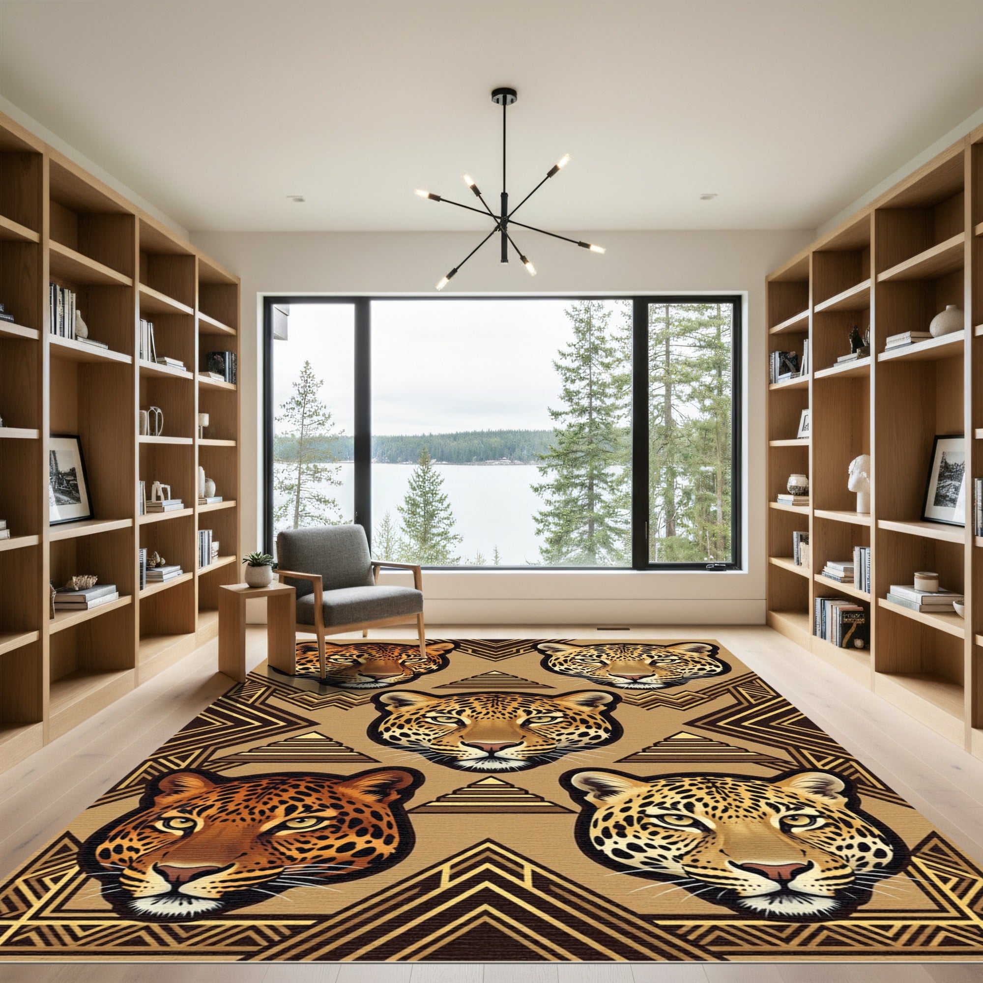 Geometric Leopard Head Aztec Gold Accent Rug