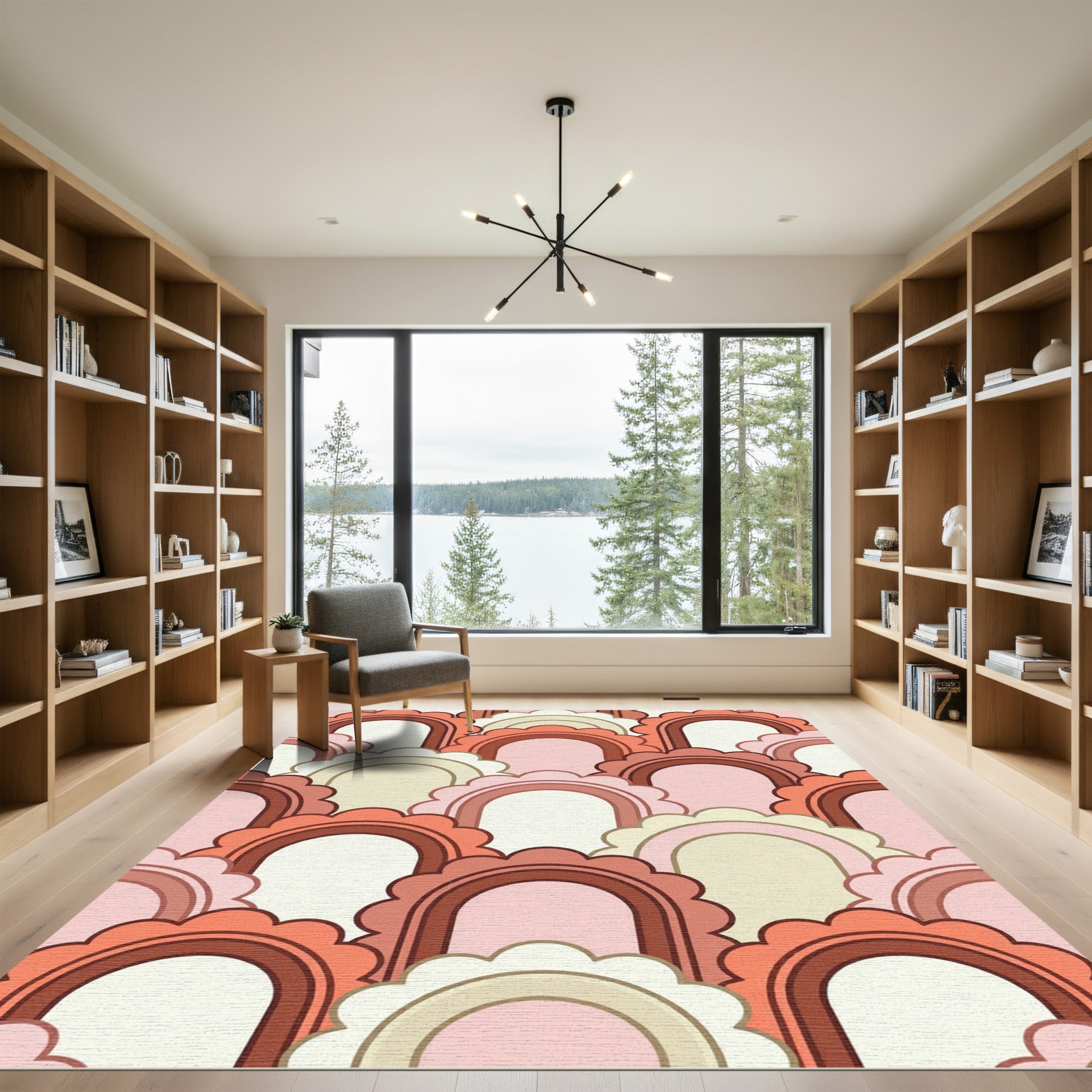 Retro Peach Scalloped Arch Tile Rug