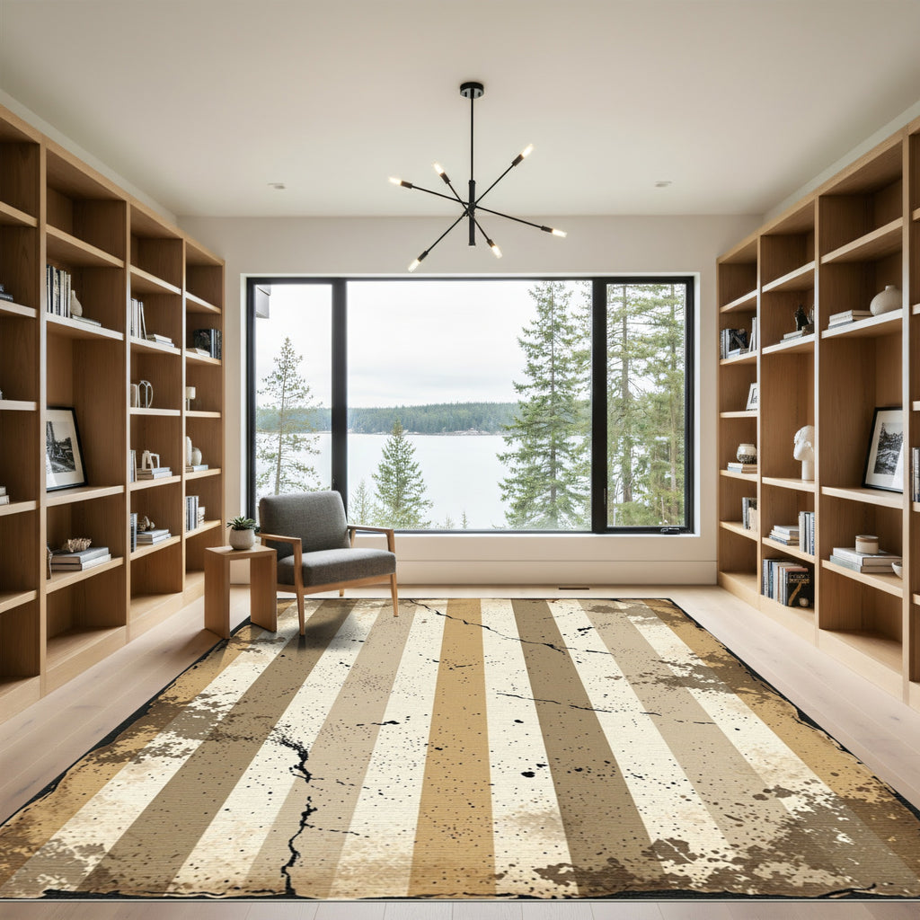 Aged Beige Vertical Stripe Splatter Rug