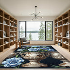 Blue Floral Arrangement Urn Accents Rug