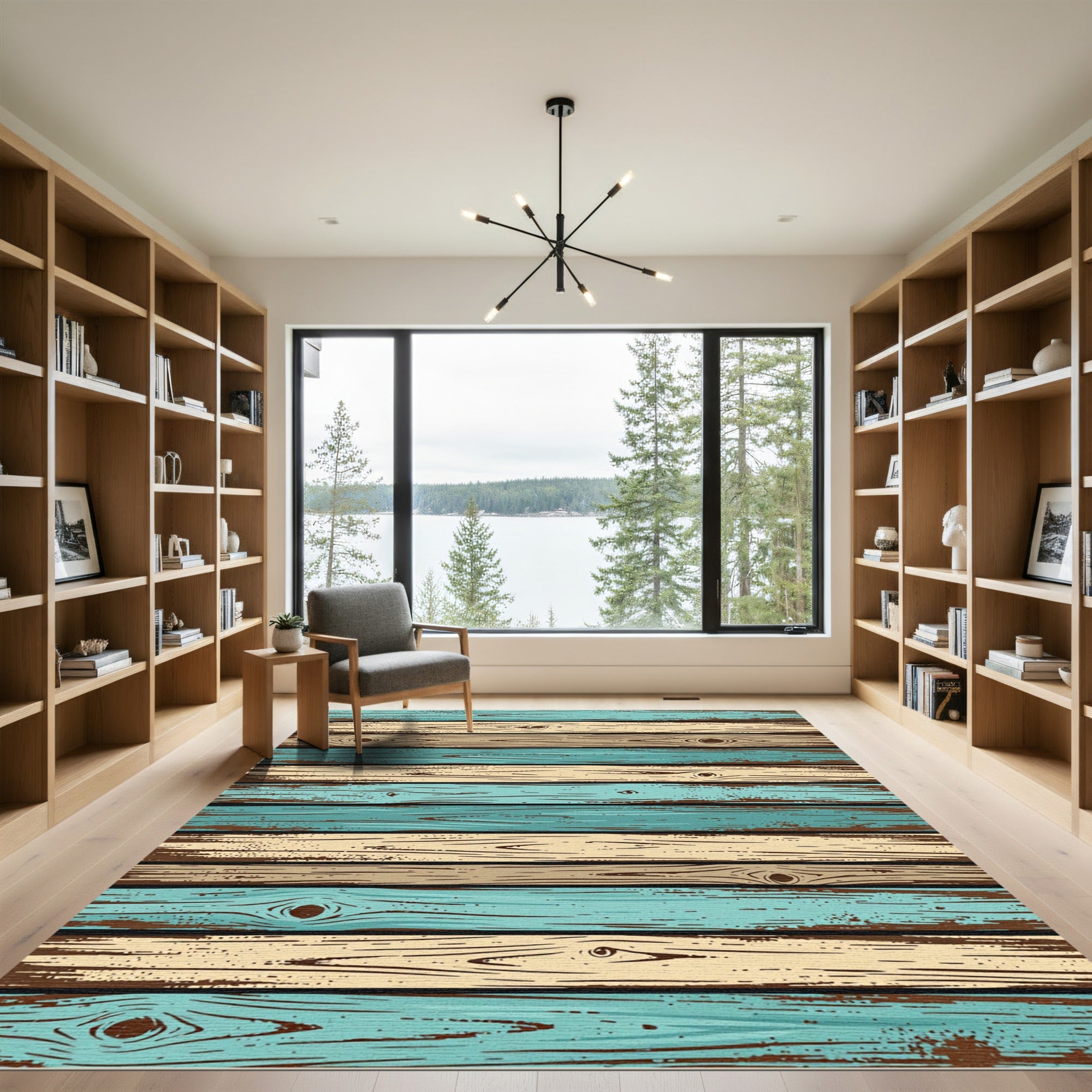 Coastal Blue Wood Plank Texture Rug