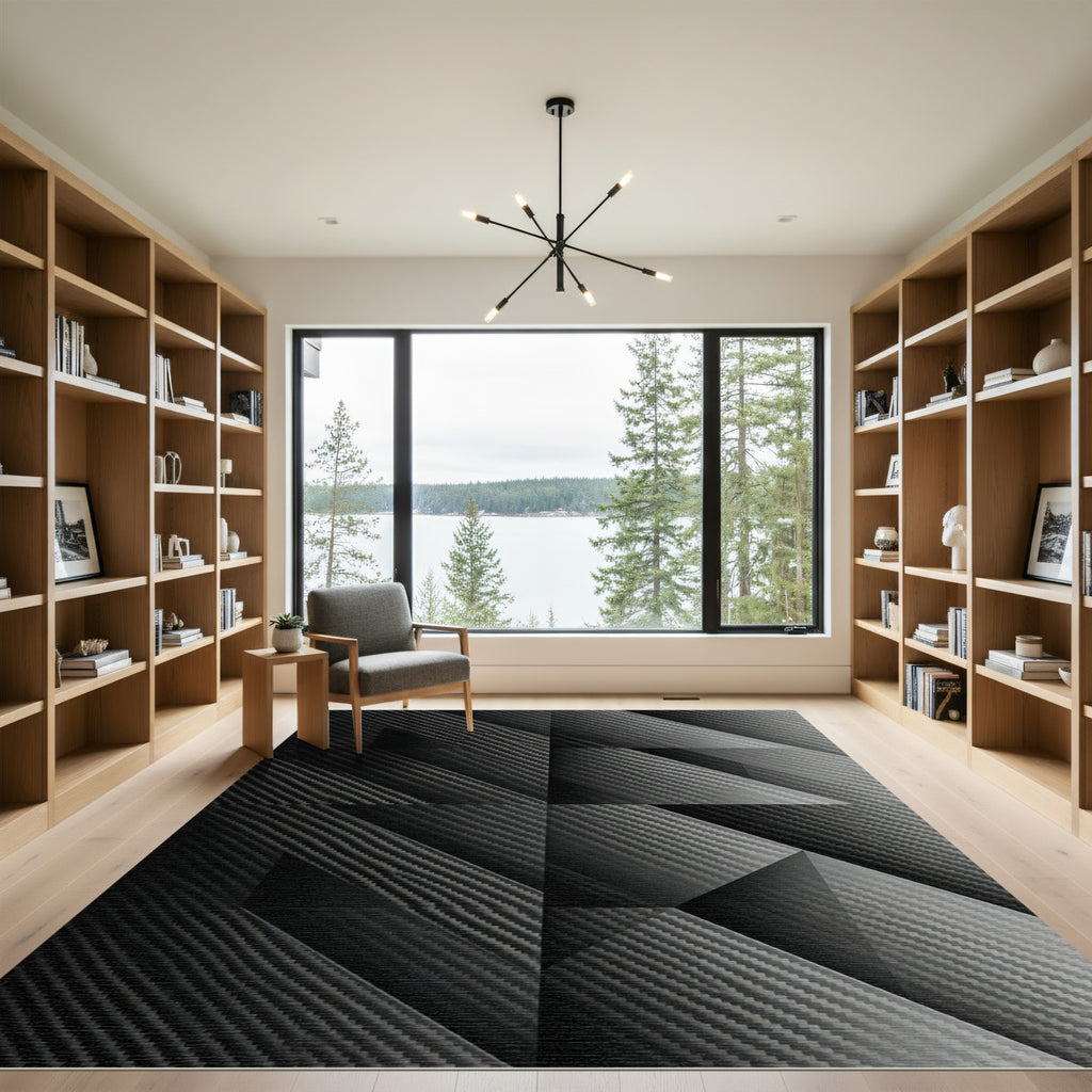 Modern Monochrome Carbon Fiber Geometric Rug