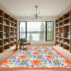 Whimsical Orange And Blue Creatures Rug