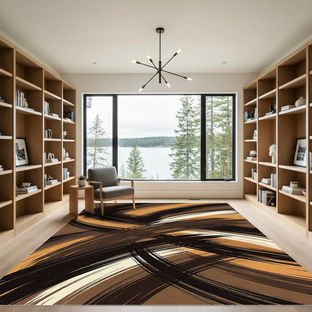 Earthy Toned Swirl Brushstrokes Rug