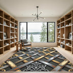 Ornate Gold Silver Interlocking Lattice Rug