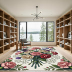 Vintage Carnation Bouquet Botanical Illustration Rug
