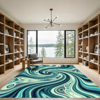 Abstract Teal Swirl Liquid Wave Rug