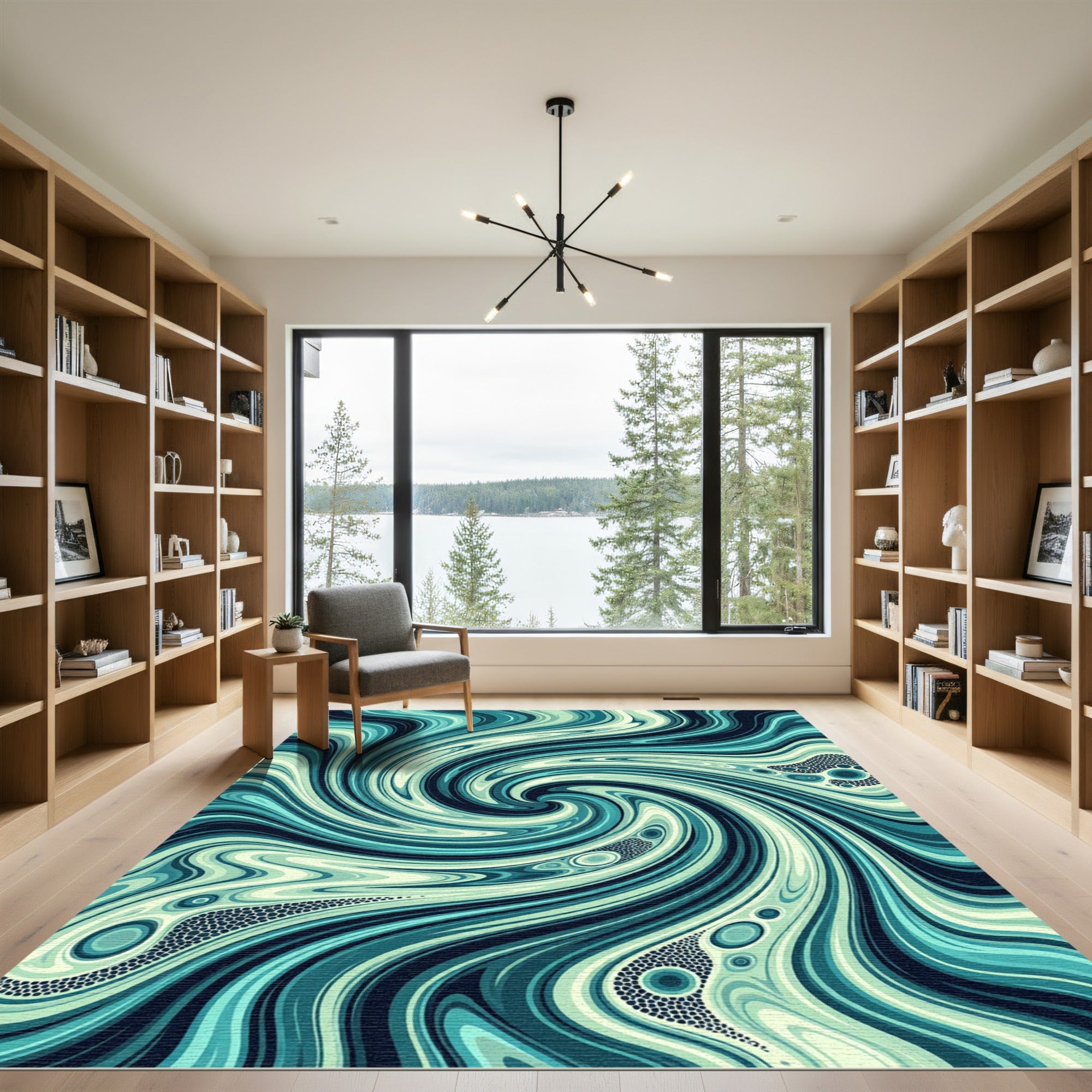 Abstract Teal Swirl Liquid Wave Rug