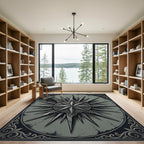 Ornate Monochrome Nautical Compass Star Rug