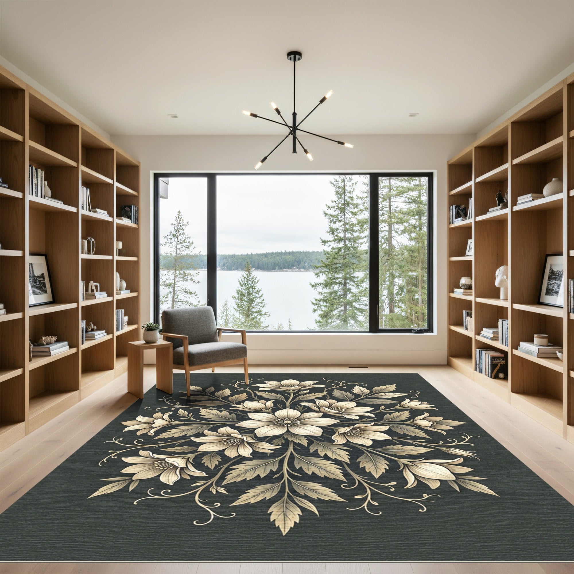 Elegant Neutral Floral Botanical Medallion Rug
