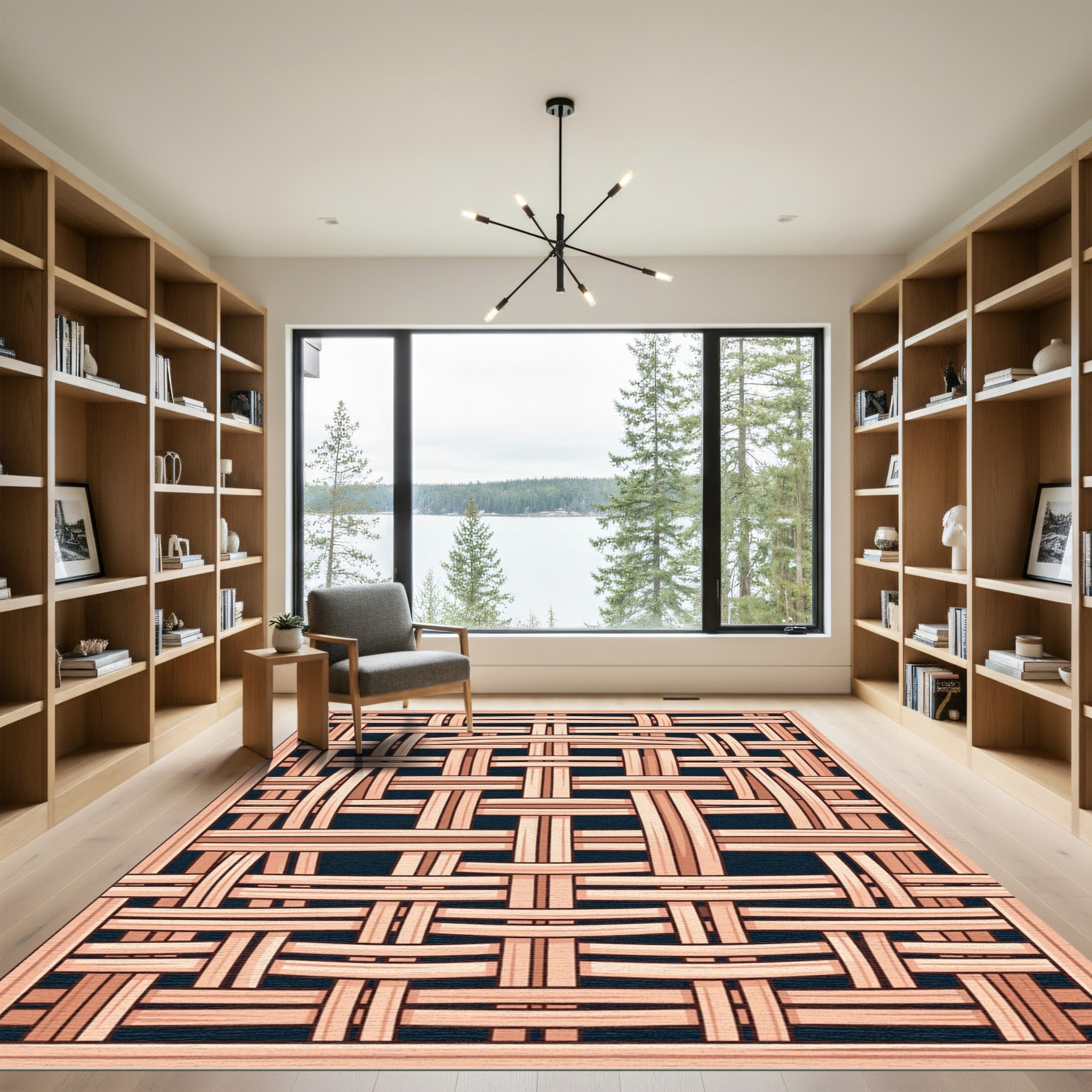 Woven Bamboo Lattice Dark Blue Area Rug