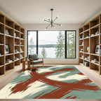 Abstract Russet and Sage Brushstrokes Rug