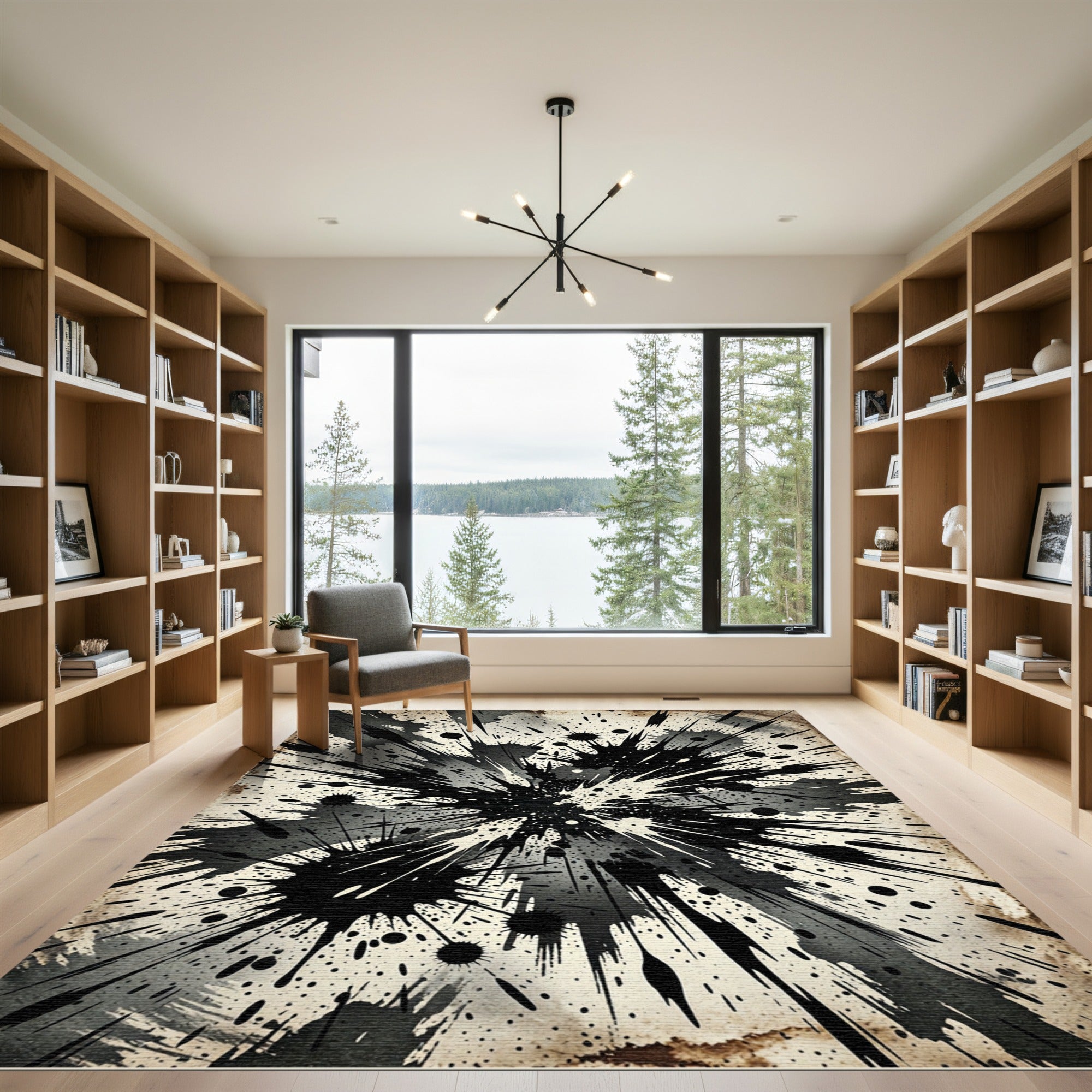 Dynamic Black Splatter Grunge Burst Rug