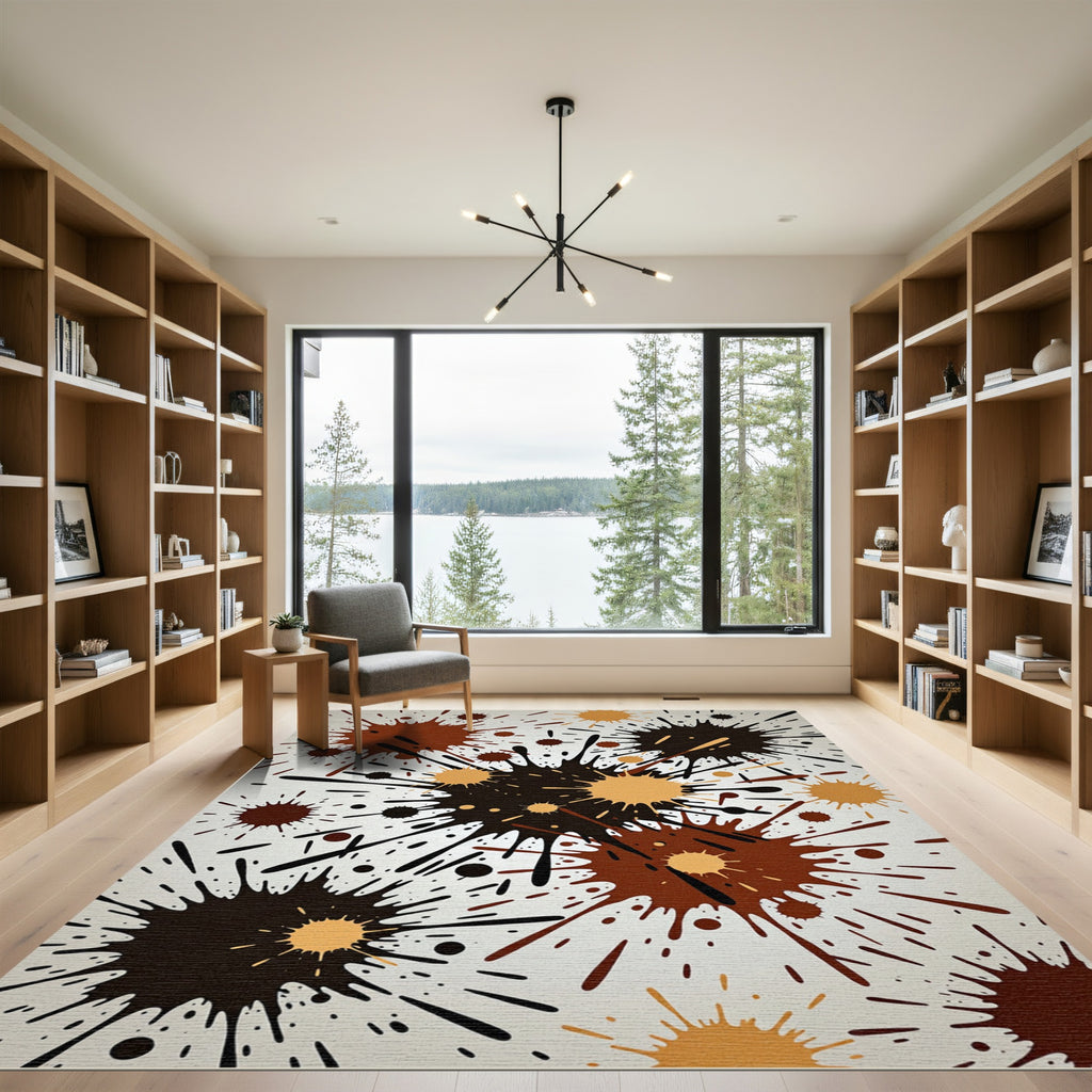 Abstract Earthy Brown Ink Splatter Rug