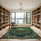 Emerald Green Ornate Medallion Rug