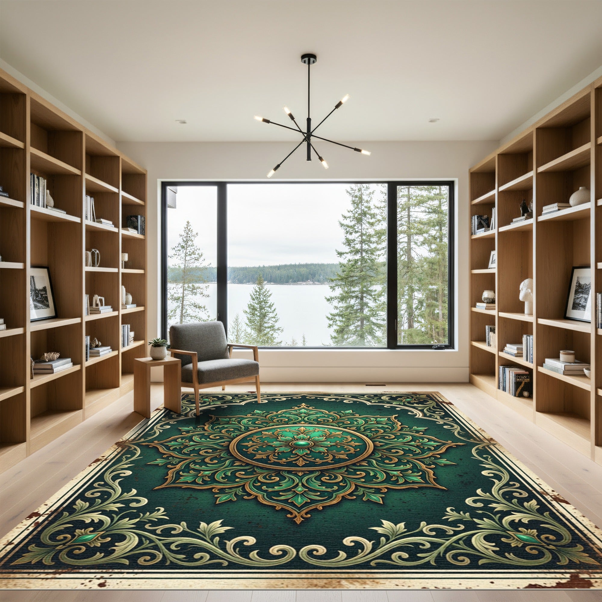 Emerald Green Ornate Medallion Rug