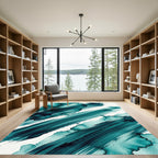 Teal Watercolor Brush Stroke Abstract Rug