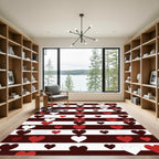 Red White Brown Repeating Heart Stripes Rug
