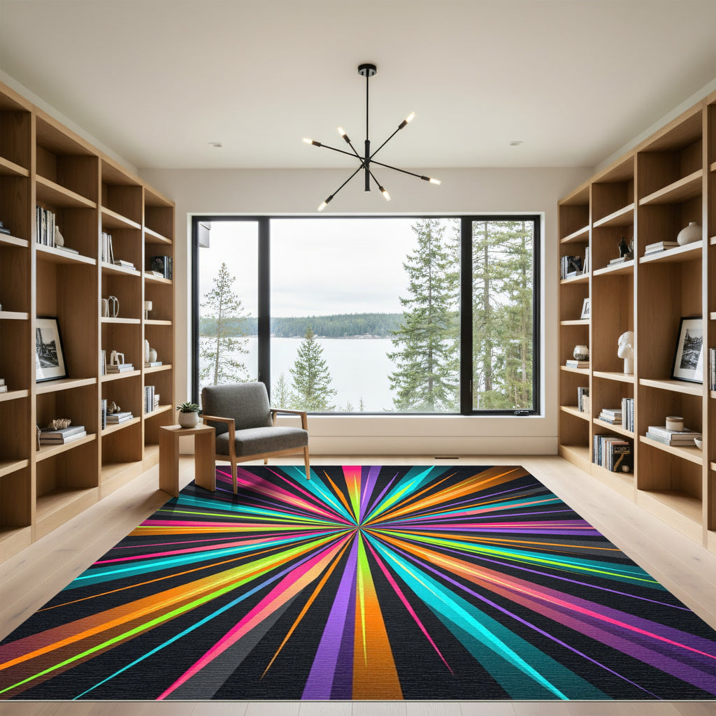 Vibrant Colorful Radiant Sunburst Expansion Rug