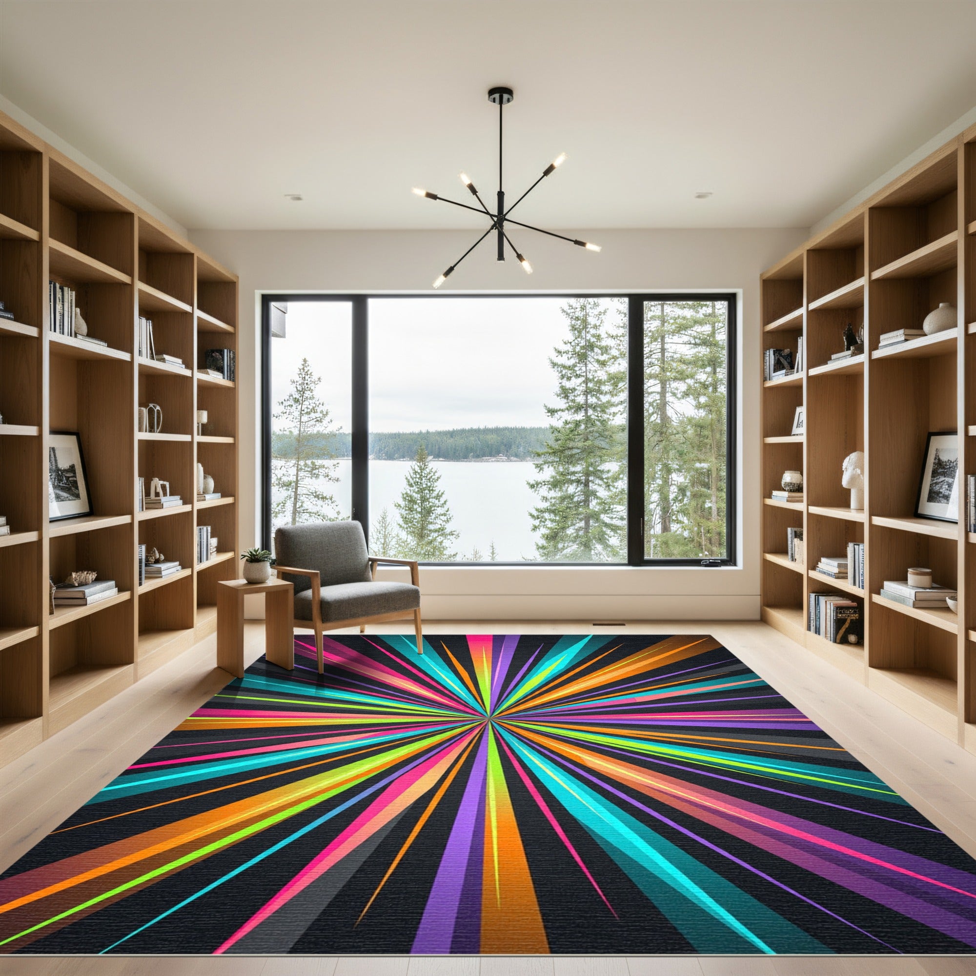 Vibrant Colorful Radiant Sunburst Expansion Rug