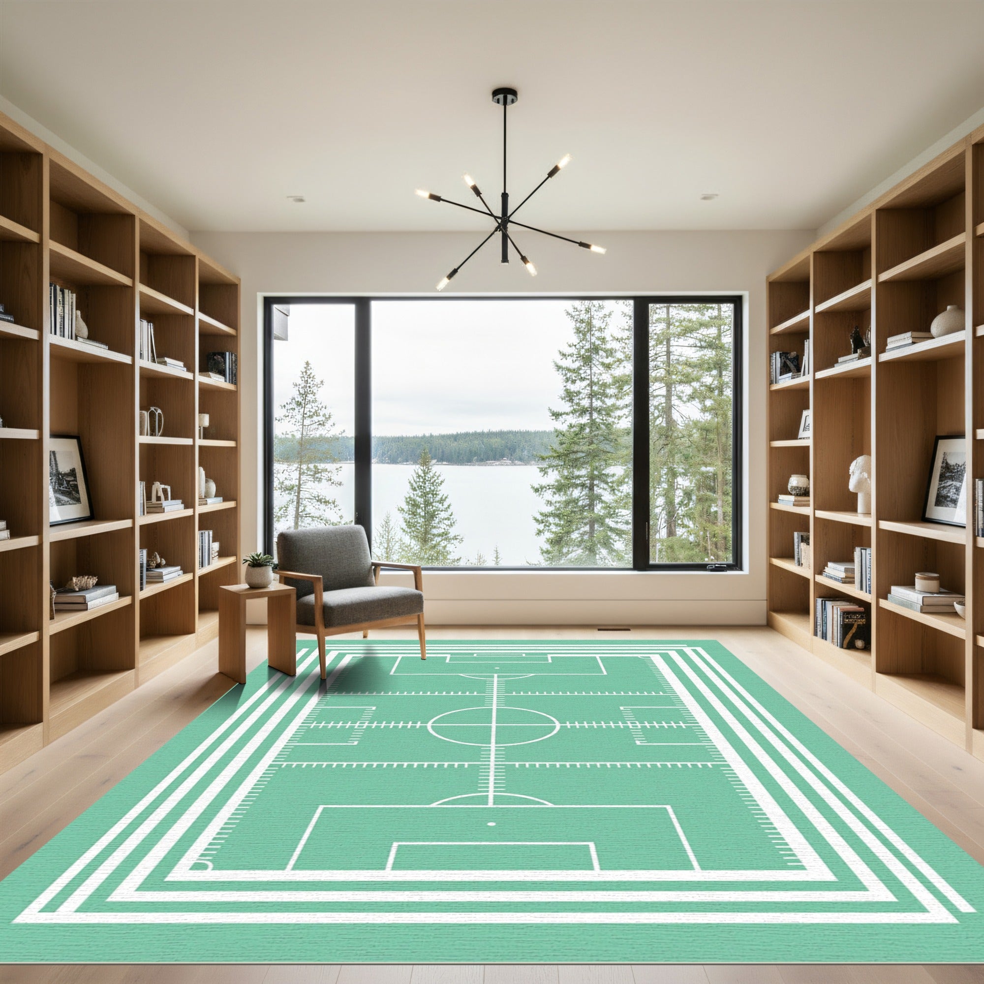 Minimalist Mint Green Sports Pitch Line Grid Rug