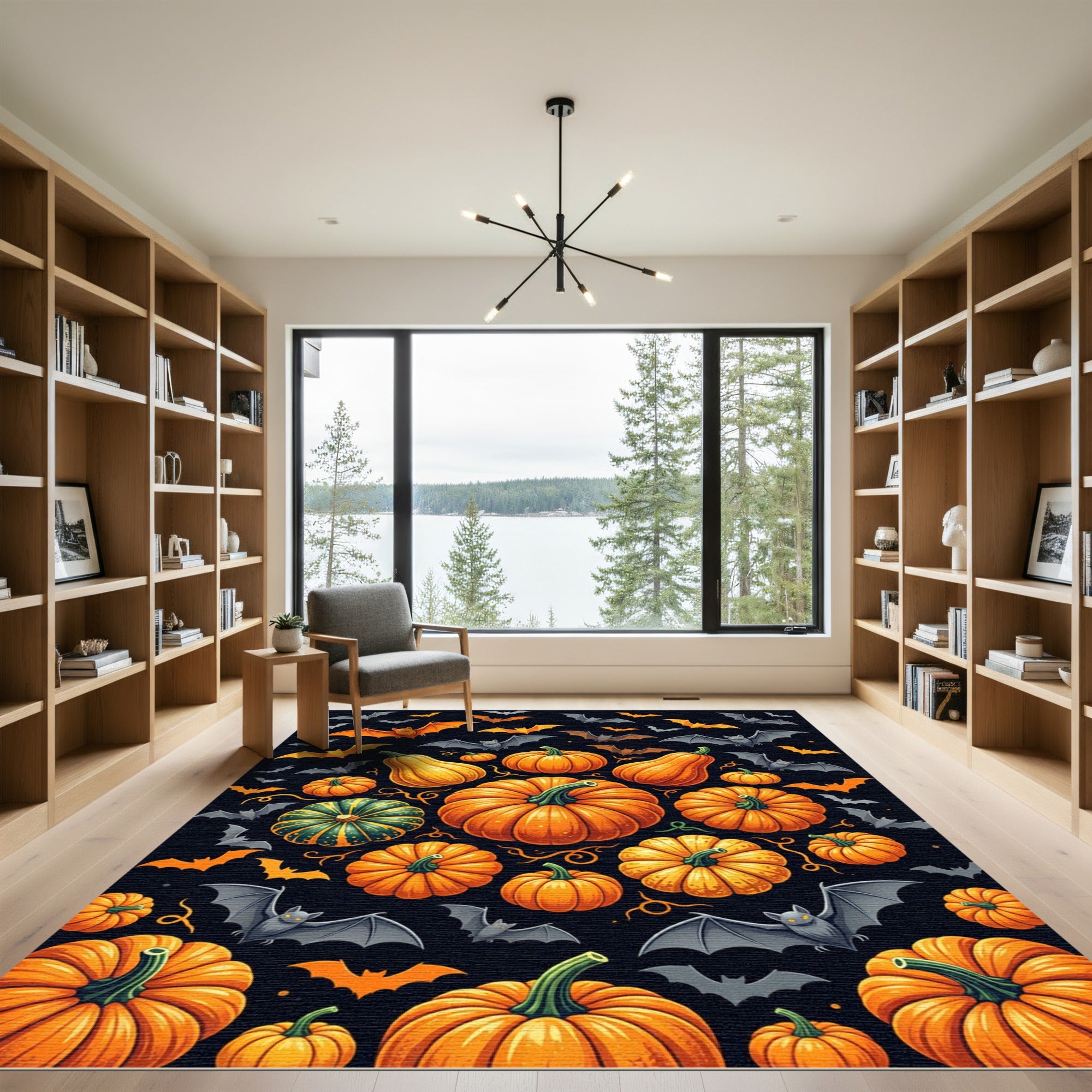 Spooky Jack O Lantern Bat Halloween Rug