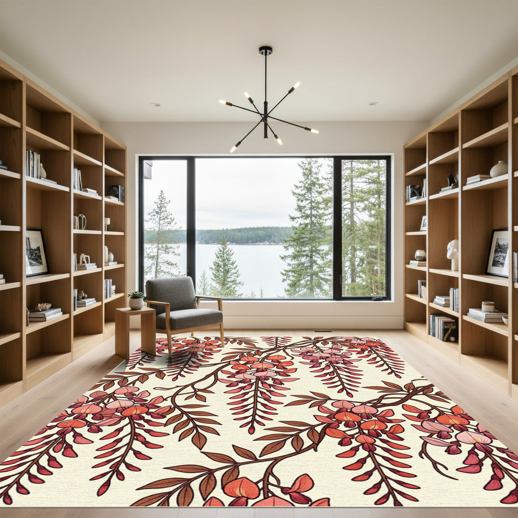 Charming Terracotta Wisteria Floral Hanging Vine Rug