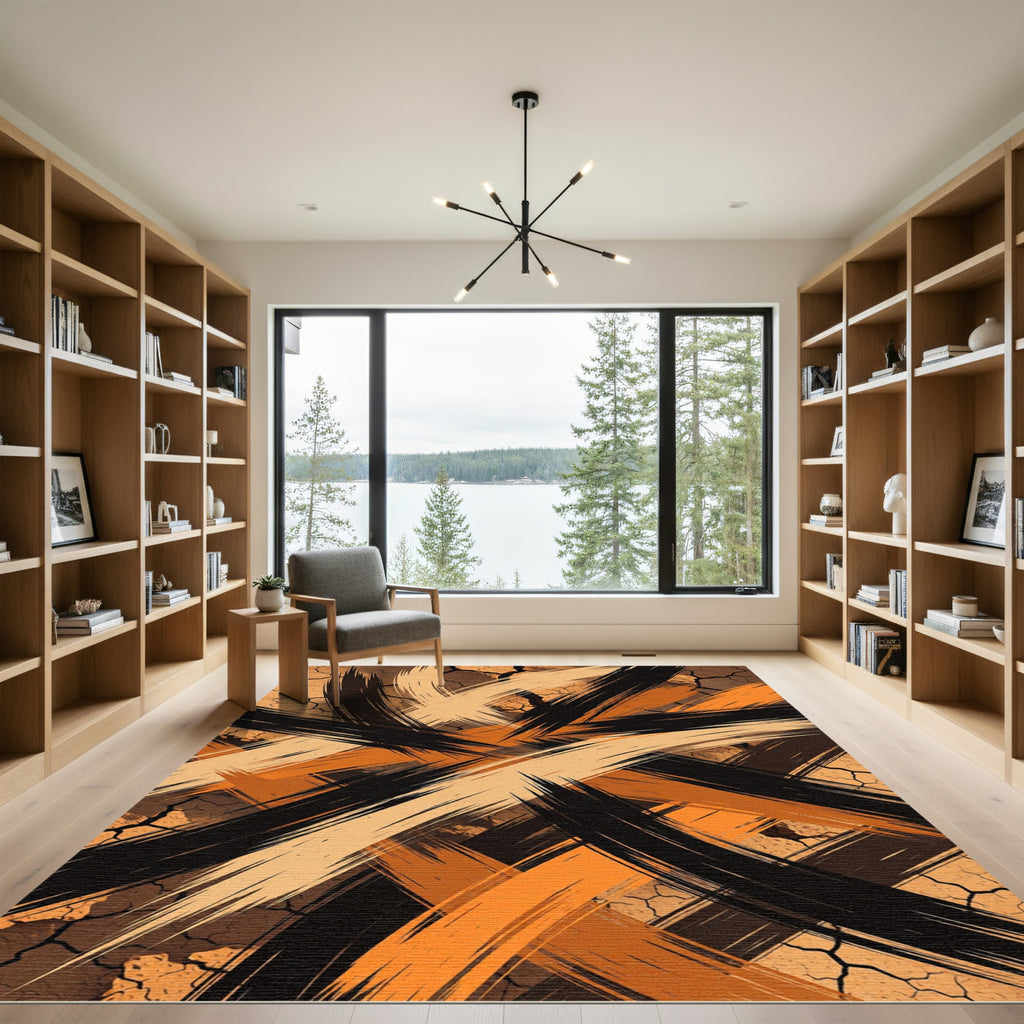 Brown Beige Black Orange Brushstrokes Rug