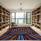 Geometric Rustic Blue and Copper Logs Rug