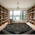Intricate Gold and Gray Floral Mandala Rug