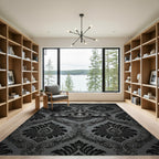 Elegant Black Crown Damask Rug