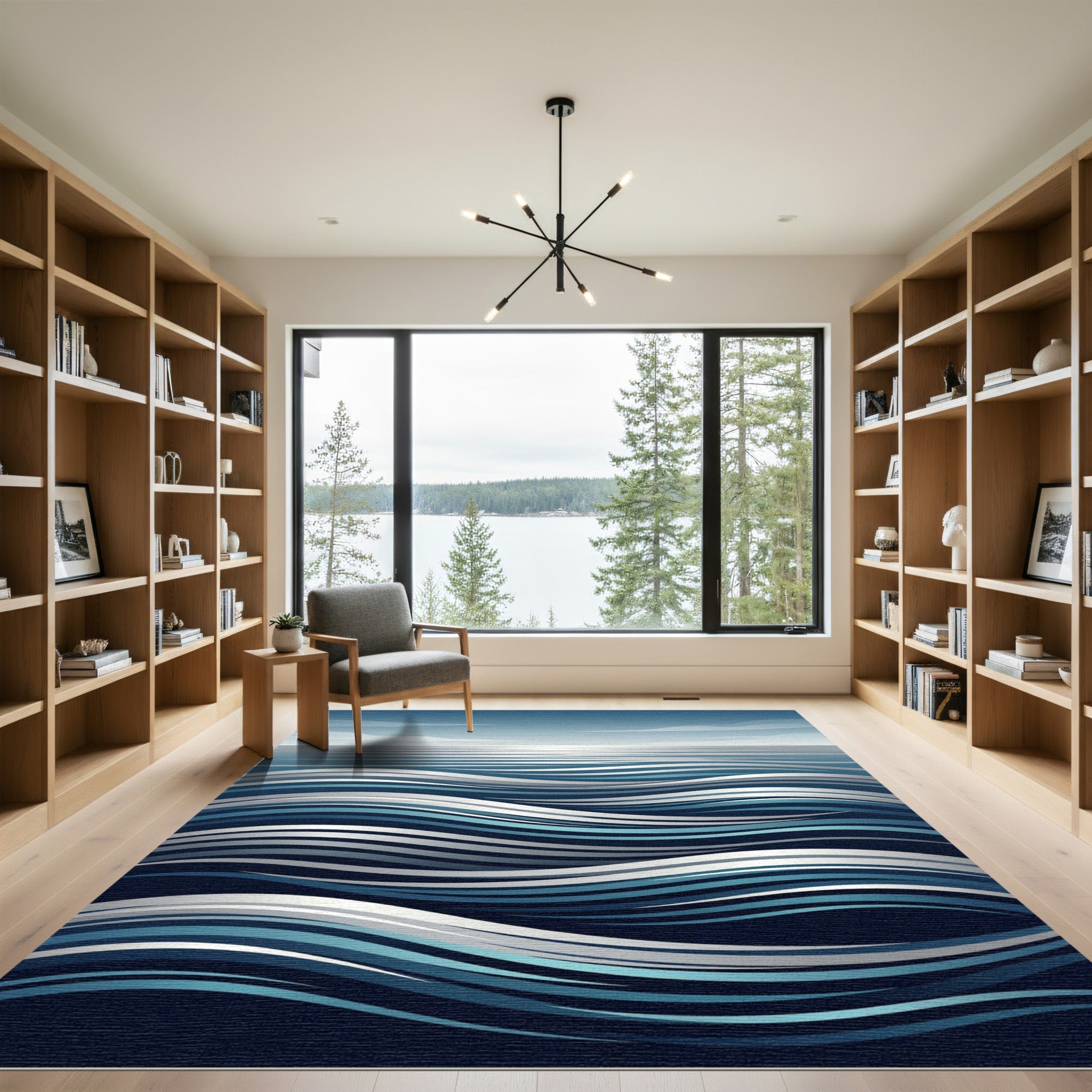 Modern Abstract Blue Ocean Swell Rug