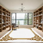 Elegant Gold Scrollwork Border Rug