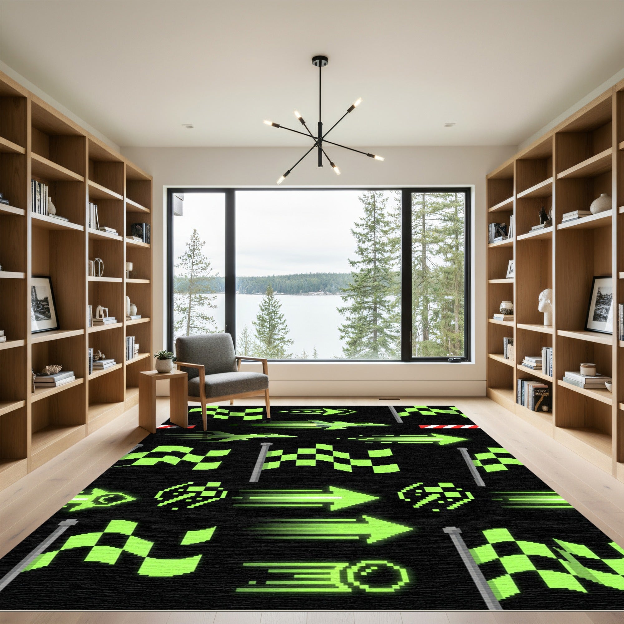 Neon Pixel Jet Stream Checkered Flag Rug