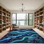 Electric Circuitry Glowing Neon Waves Rug