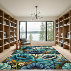 Coastal Blue Poppy Sea Wave Art Rug