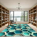 Modern Teal Geometric Hexagon Layers Rug