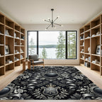 Ornate Silver Floral Emblem Rug