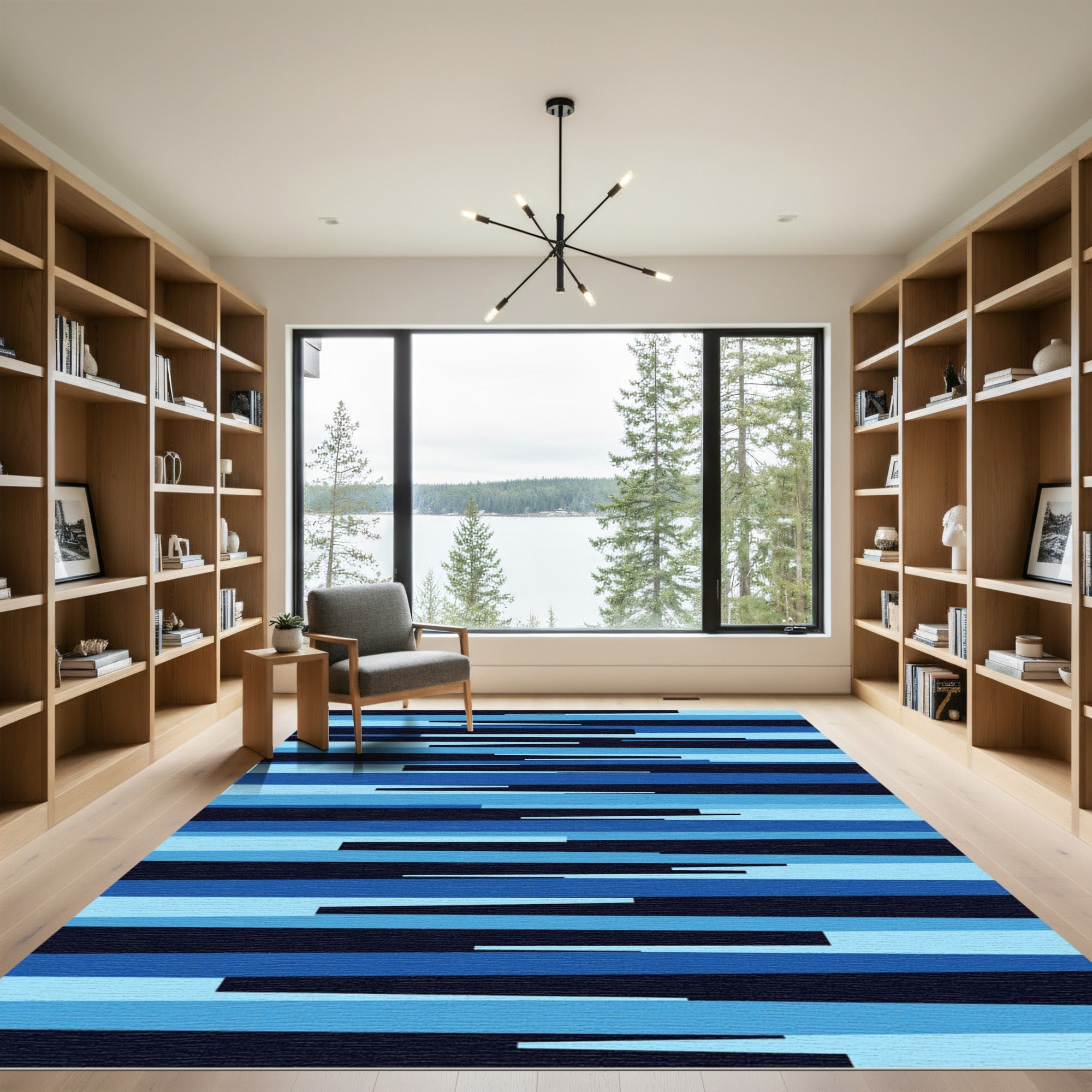 Abstract Blue Stripe Composition Rug