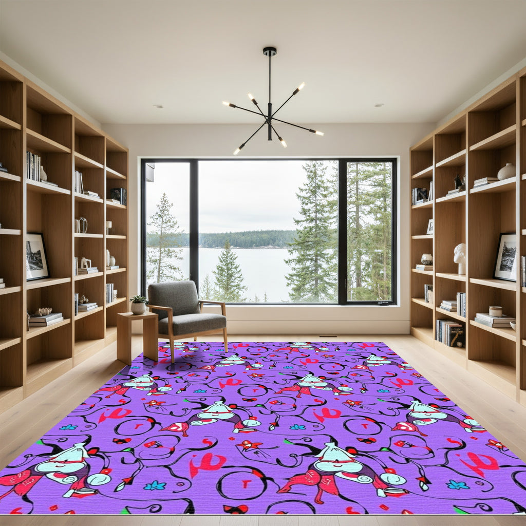 Whimsical Purple Character Abstract Swirl Rug