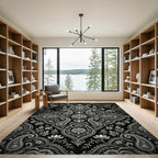 Monochromatic Vintage Paisley Floral Arrangement Rug